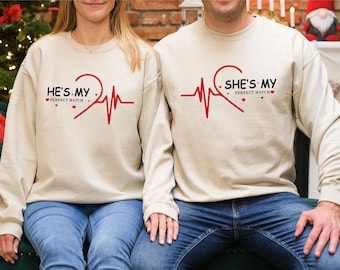 Matching Couple Sweatshirts, He’s My She’s My Perfect Match, Valentine’s Day Jumper, Romantic Gift for Couples, Anniversary