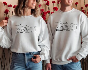 Matching Couple Sweatshirts, Forever Holding Hands Design, Romantic Gift for Couples, Valentine’s Day Jumper, Anniversary Gift