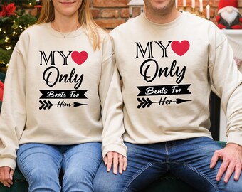 Matching Couple Sweatshirts, My Heart Beats For Him Her, Romantic Gift for Couples, Valentine’s Day Outfit, Anniversary Jumpers