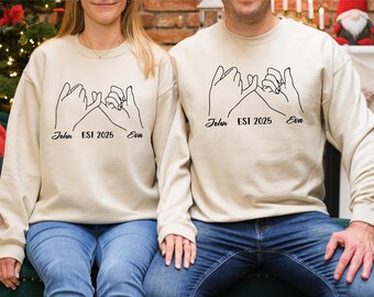 Personalised Couple Sweatshirts, Matching His and Hers Jumpers, Custom Names EST Year, Anniversary Gift for Couple, Christmas Couple Jumper