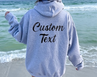 Personalised Retro Print Hoodie, Retro Font Hoodie Back Print Custom Text Hoodie, Personalized Wording Hoodie Birthday Gift For Her Jumpers