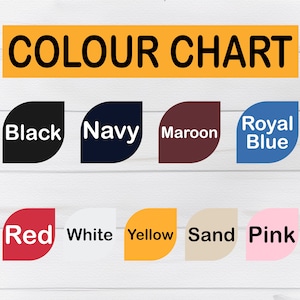 Puede incluir: Carta de colores con 10 muestras de colores en forma de hoja. Los colores son negro, azul marino, granate, azul real, rojo, blanco, amarillo, arena y rosa.