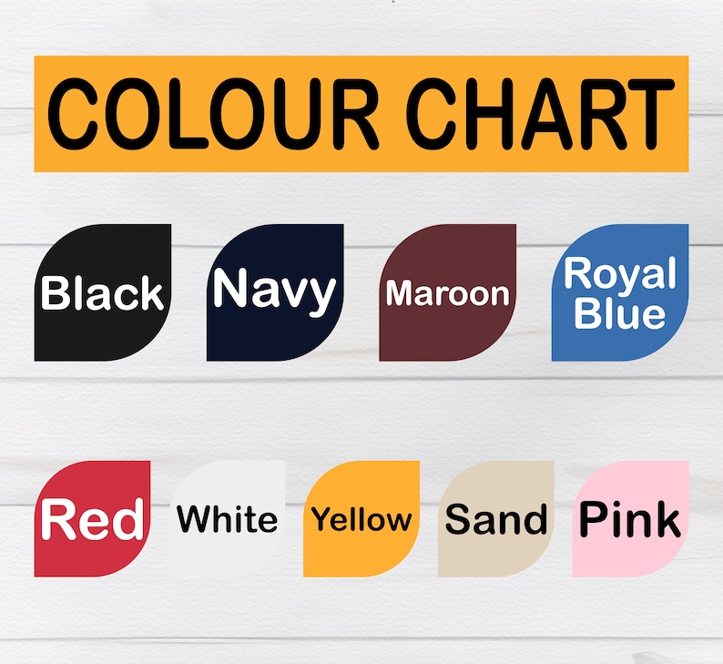 Puede incluir: Carta de colores con 10 muestras de colores en forma de hoja. Los colores son negro, azul marino, granate, azul real, rojo, blanco, amarillo, arena y rosa.