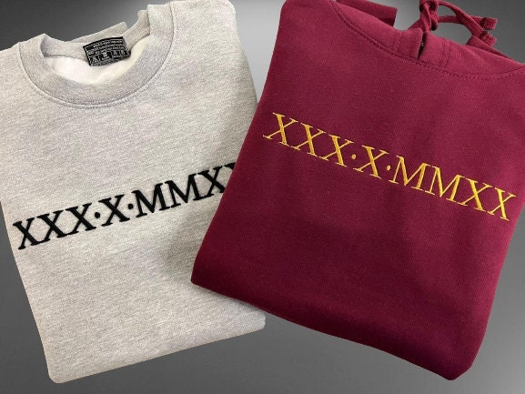 Personalised Embroidered Hoodie Roman Numeral Sweatshirt/Custom Embroidery Couple Anniversary Gift