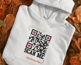 Custom QR Code Hoodie, Personalised QR Code Jumper, Your Own Qr Code,  Social Media QR Code Hoodie, Social Hoodie, Custom Hoodie, Custom Text