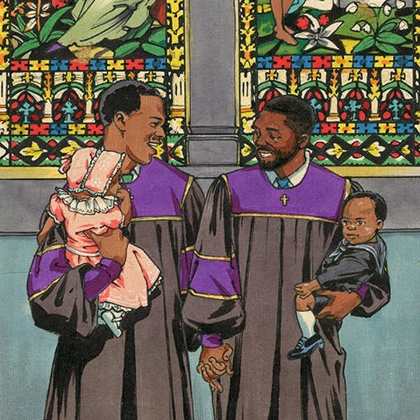 Bless This Family. Gay art, African American, Gay couple, POC, queer, Felix dEon, felix deon, vintage, queer, gay artist.