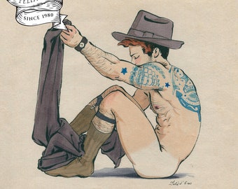 Youth Disrobing. Gay art, queer, felix deon, LGBT, cowboy. Felix d'Eon.