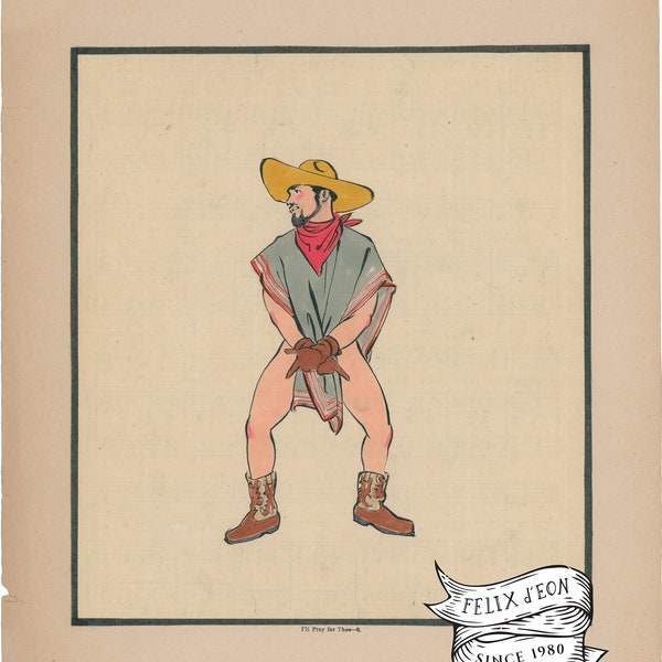 Shoot em' up charro. Gay art, queer, male nude, classic, vintage, erotica, Mexican, Latino, Felix d'Eon.