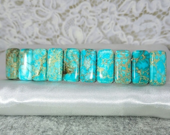 Barrette luxueuse en pierre impériale - Turquoise avec veines d'or - Dos en daim