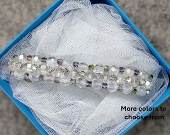 Crystal Floral Barrette: Hand Beaded Hair Clip - 4 Inch, 4 Colors