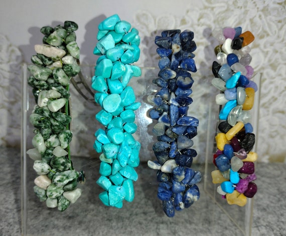 Hand Beaded Barrette - Gemstone Chip Beads - Etsy display picture 2