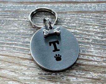 Personalised Dog Initial Tag - Silver Handmade Collar Tag - Custom Bespoke Pet Dog Cat ID Tag Disc - Stainless Steel - Dog Lover Gift