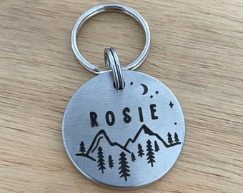 Personalised Dog Tag - Handmade Stainless Collar Tag - Forest Adventurer - Custom Bespoke Pet Dog Cat ID Tag Disc - Handmade - Gift