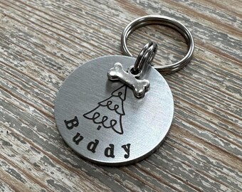 Personalised Christmas Dog Tag - Handmade Dog Collar Tag - Custom Bespoke Pet Dog Cat ID Tag Disc - Stainless - Handmade Dog Lover Gift