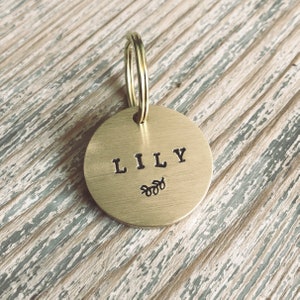 Personalised Dog Tag - Handmade Dog Collar Olive Branch Tag - Custom Bespoke Pet Dog Cat ID Tag Disc - Brass -Handmade Dog Lover Gift