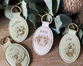 Personalised Pet Engraved Keyring - Memorial Photo Pu Leather Keychain - Custom Bespoke Animal Lover Gift - Dog Mum Dog Dad Mothers Day Gift