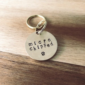 Personalised Dog Tag - Handmade Dog Collar Tag - Micro Chipped - Custom Bespoke Pet Dog Cat ID Tag Disc - Brass -Handmade Dog Lover Gift