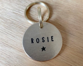 Personalised Dog Tag - Handmade Dog Collar Star Tag - Custom Bespoke Pet Dog Cat ID Tag Disc - Brass -Handmade Dog Lover Gift