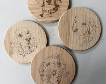Personalised Pet Engraved Coaster - Memorial Photo Wood Carved Coaster - Custom Bespoke Animal Lover Gift - Dog Mum Dog Dad Gift Present