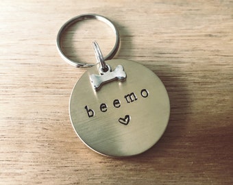 Personalised Dog Tag - Handmade Dog Collar Tag - Custom Bespoke Pet Dog Cat ID Tag Disc - Brass - Handmade Dog Lover Gift