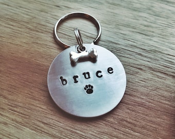 Personalised Dog Tag - Handmade Dog Collar Tag - Custom Bespoke Pet Dog Cat ID Tag Disc - Stainless - Handmade Dog Lover Gift