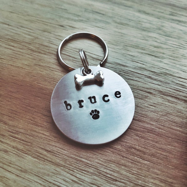 Personalised Dog Tag - Handmade Dog Collar Tag - Custom Bespoke Pet Dog Cat ID Tag Disc - Stainless - Handmade Dog Lover Gift
