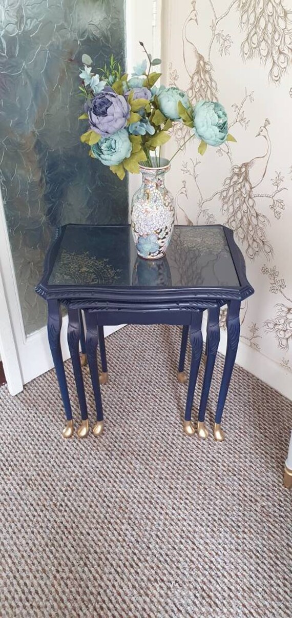 Beautiful Nest of Tables in Navy and Gold Etsy UK
