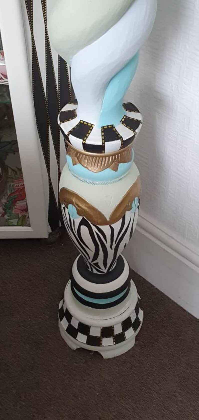 Plant Stands Stunning Quirky Pair Hand Painted in Blues and Etsy UK