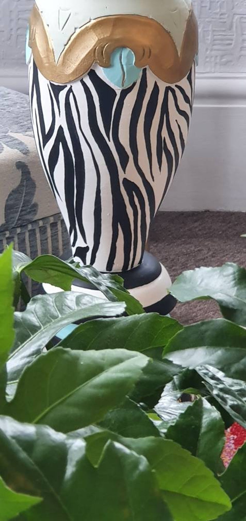 Plant Stands Stunning Quirky Pair Hand Painted in Blues and Etsy UK