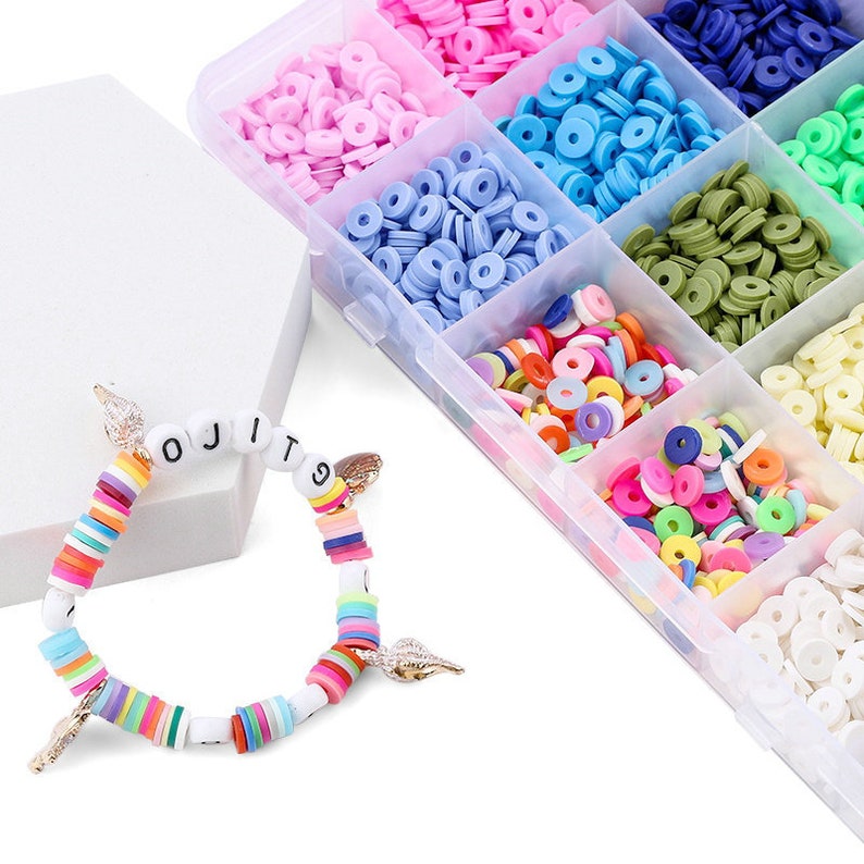 Flat Round Polymer Clay Spacer Beads Kit Charms Elastic String Etsy