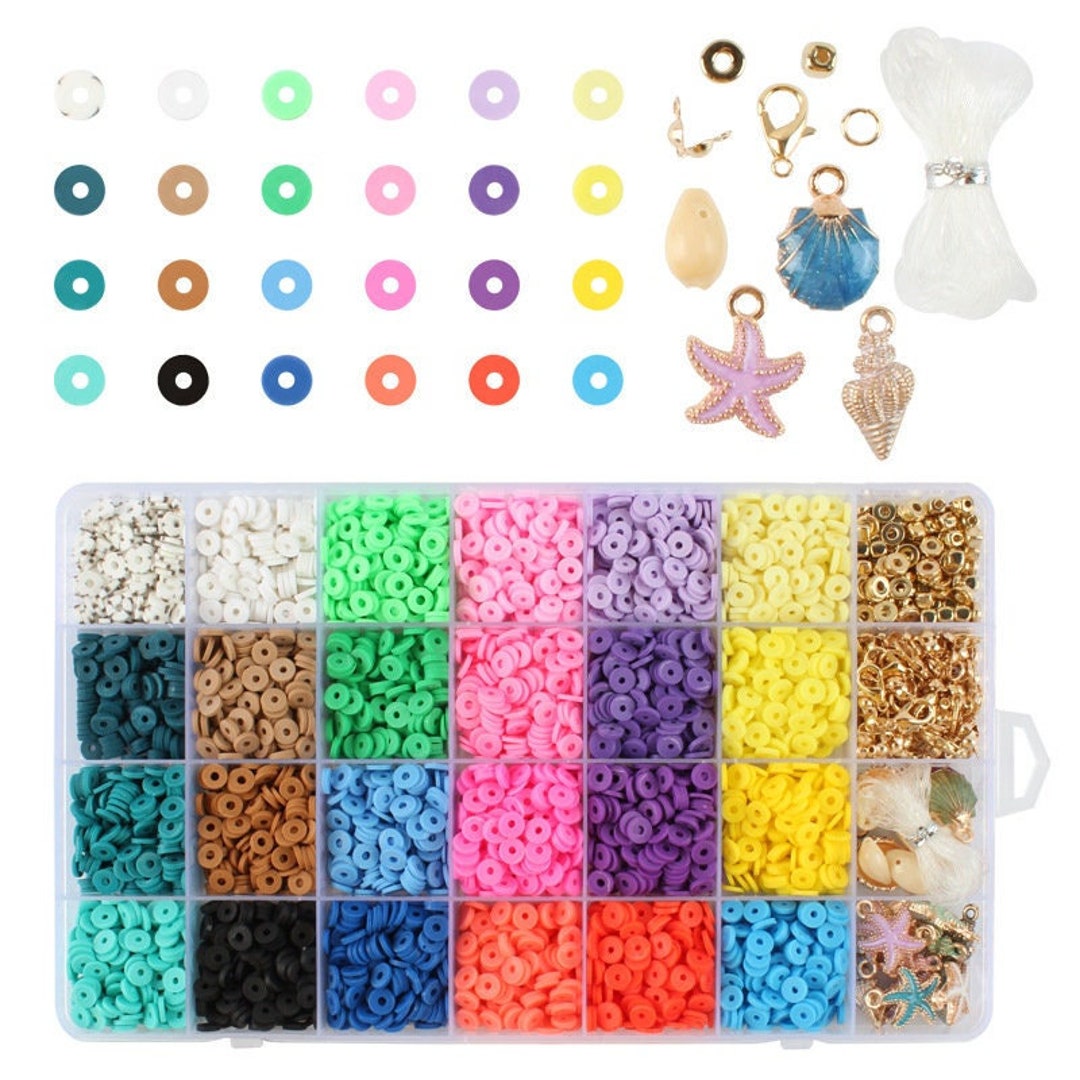 6000 Pcs Clay Heishi Beads for Bracelets, Flat Round Clay Spacer Beads With  900 Pcs Letter Beads, Pendants, Jump Rings 