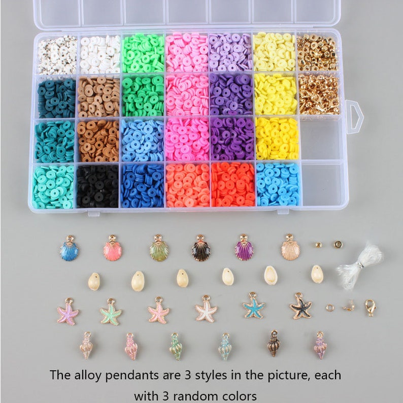 28 Grids Flat Round Polymer Clay Spacer Beads Kit Flakes Boxed Etsy