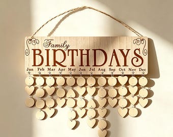 Tablero de cumpleaños familiar para colgar en la pared, calendario, recordatorio de cumpleaños para decoración de cumpleaños.