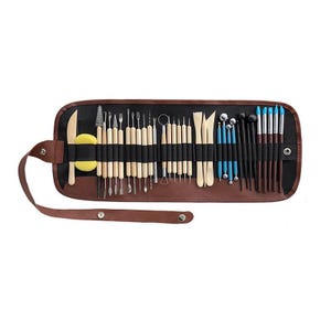 40pcs Wooden Pottery and Sculpting Tool Set, Clay Modeling, Trimming and Smoothing Tools for Beginners