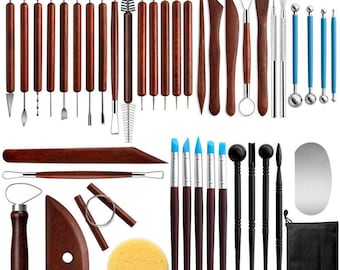 42-delige kleiaardewerk gereedschapsset keramiek beeldhouwen ambacht houten handvat vormgeven trimmen modelleerkit