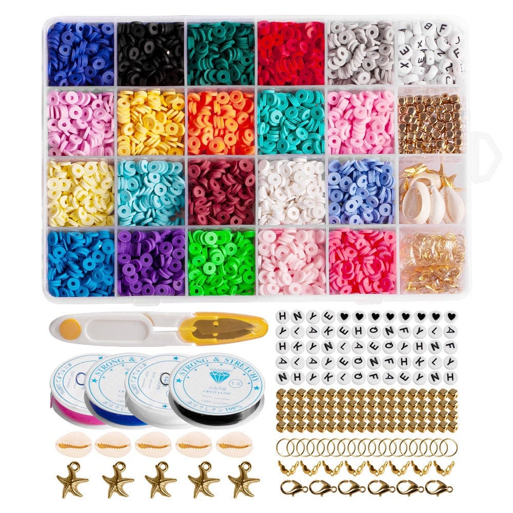 Flat round polymer clay spacer beads kit charms elastic string etsy