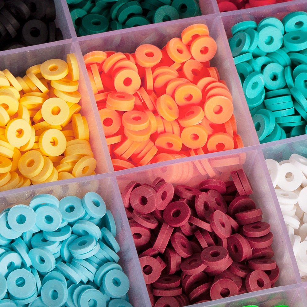 Flat Round Polymer Clay Spacer Beads Kit Charms Elastic String Etsy