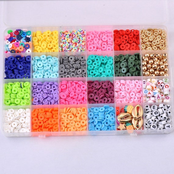 6000Pcs Clay Beads Making Bracelet round Polymer Kit Flat Preppy Jewelr  Colors C