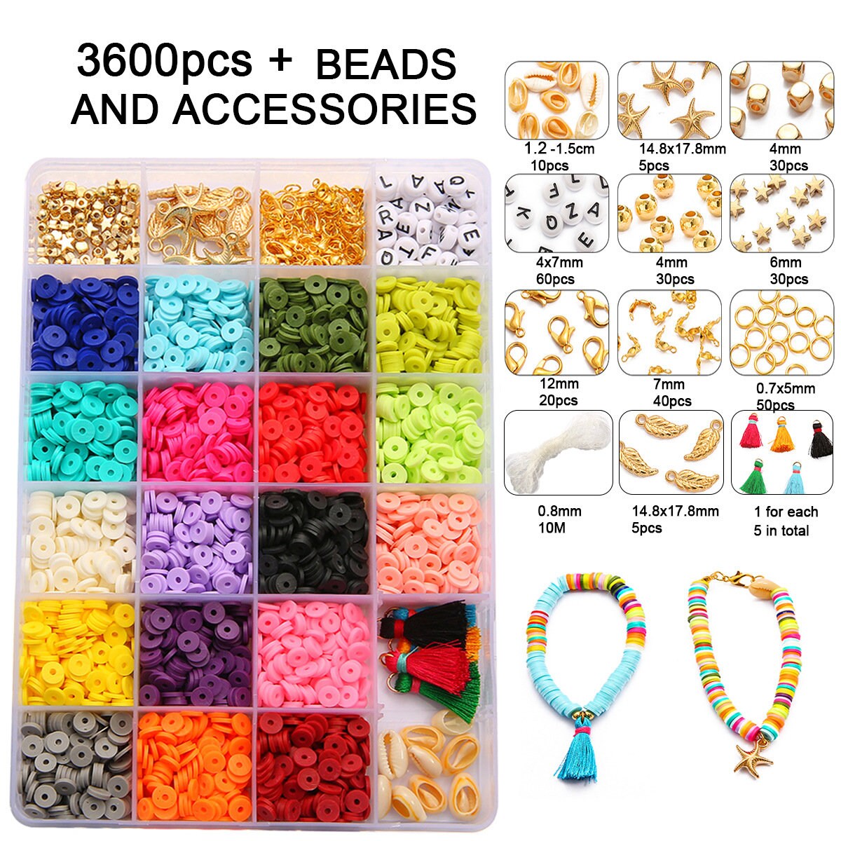 Flat Round Polymer Clay Spacer Beads Kit Charms Elastic String Etsy
