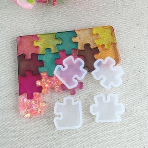 4pcs/set Puzzle Piece Gemstone Crystal Epoxy Resin Mold DIY Jewelry Pendant Making Tool Epoxy Clear Silicone Mould Puzzle Making