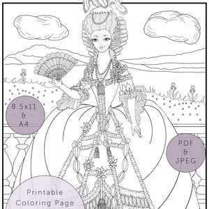 Fashion Coloring Adult Coloring Pages Rococo Fashion Etsy