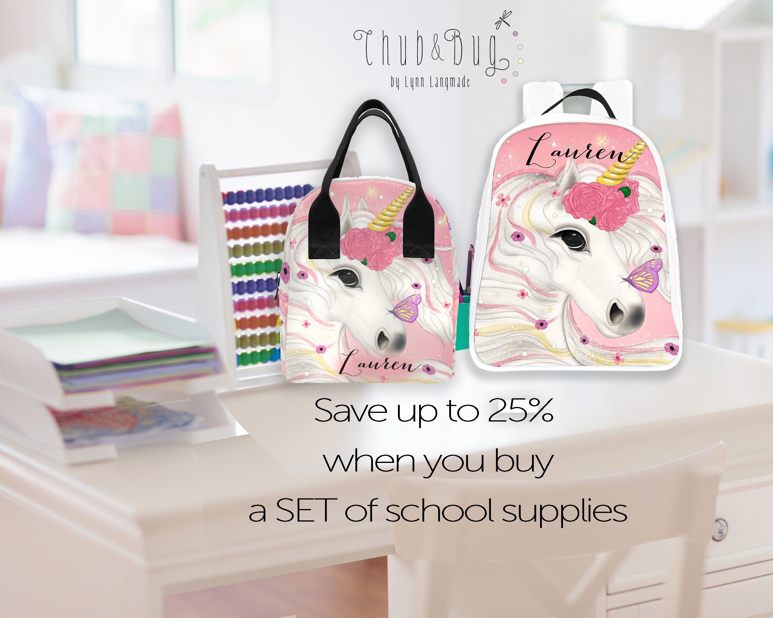 Unicorn Backpack and Lunch Bag Personalized Backpack With Matching