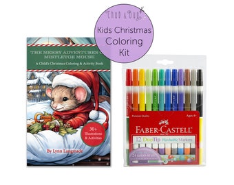 Kids Christmas Coloring Kit Coloring Set of 1 Holiday Activity Book & 12  Dual-tip Markers 