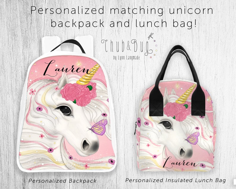 Unicorn Backpack and Lunch Bag Personalized Backpack With Matching