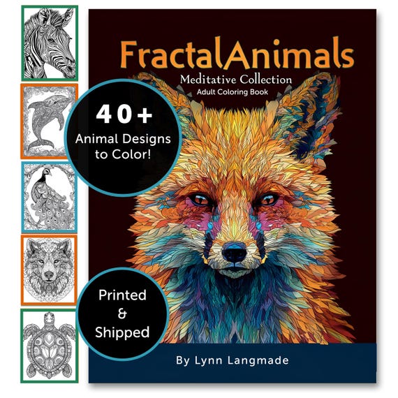 Animal Coloring Book for Adults – Fractal Animals: Meditation Collection, 40 Stress Relief Designs for Relaxation