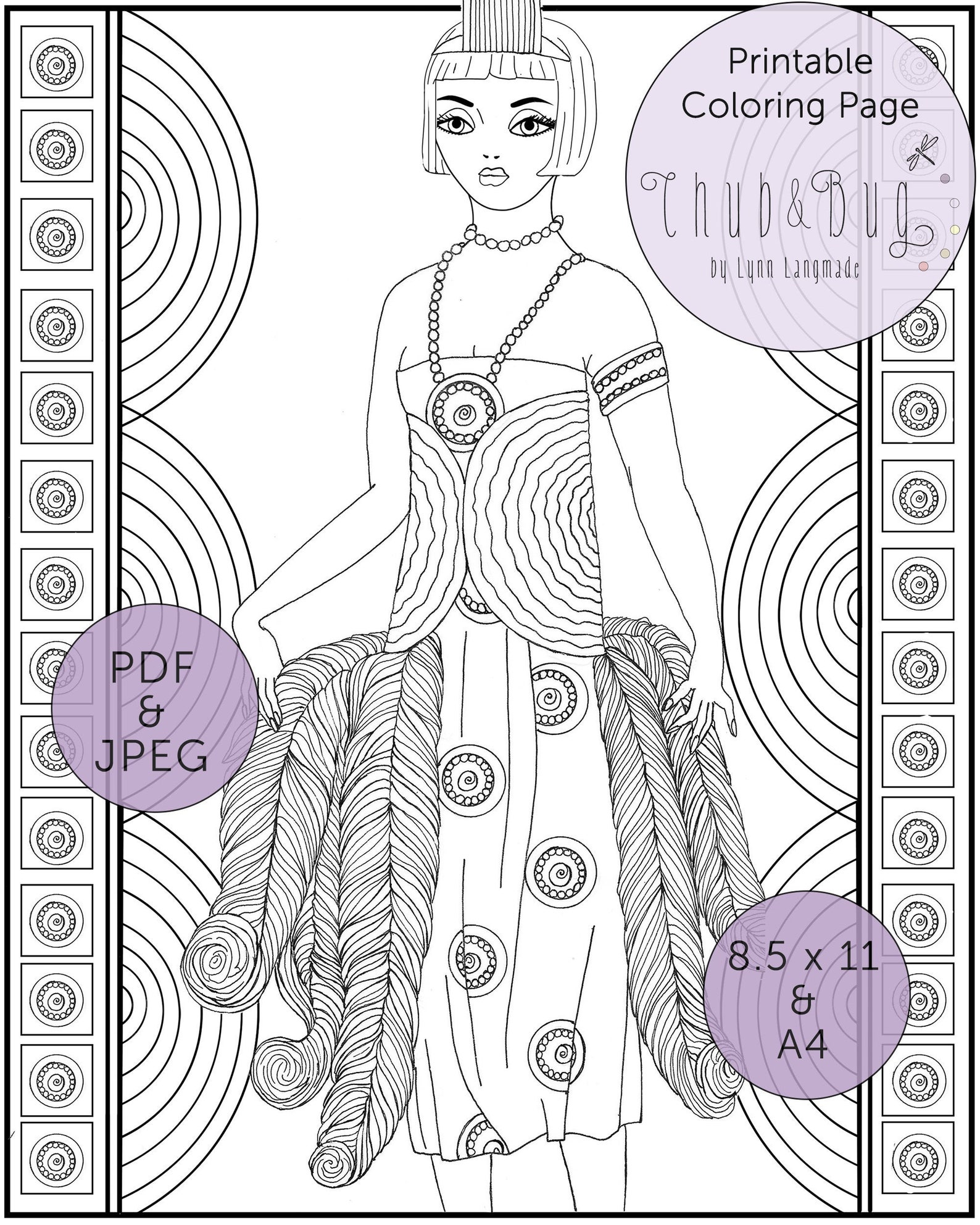 Flapper Coloring Page 1920s Fashion, Flapper Illustration, Printable