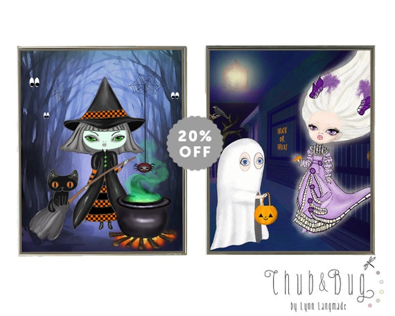 Cute Halloween Set - Halloween Wall Prints Cute Witch, Cute Ghost, Creepy Cute Decor, Halloween Party Decor Halloween Decorations 11x14 8x10