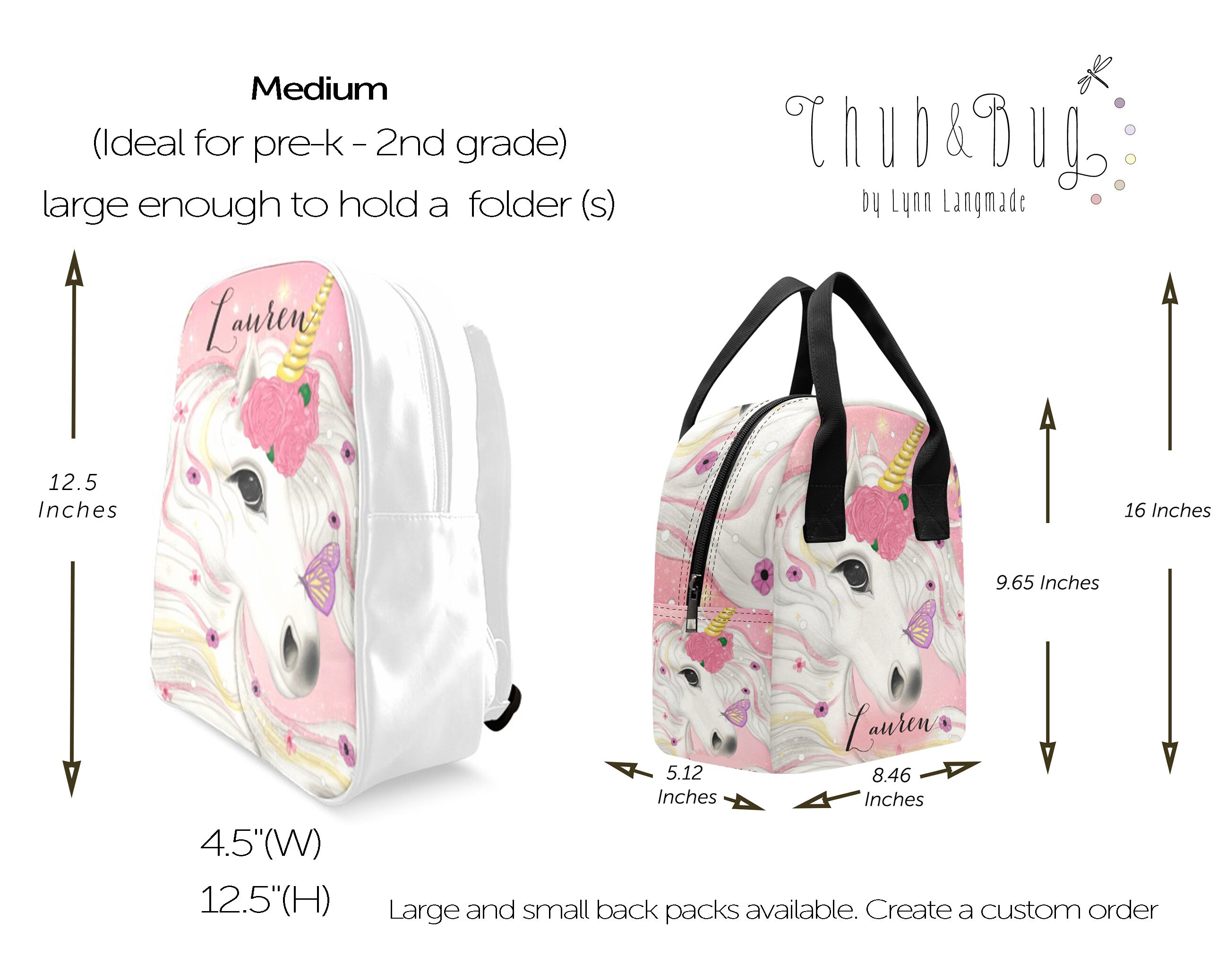 Unicorn Backpack and Lunch Bag Personalized Backpack With Matching