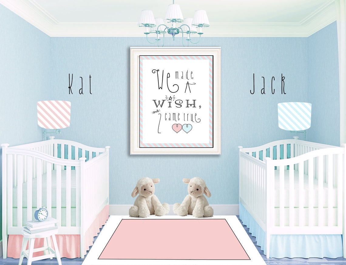 Twin Nursery Decor Twin Boy Girl Print We Made a Wish and Etsy