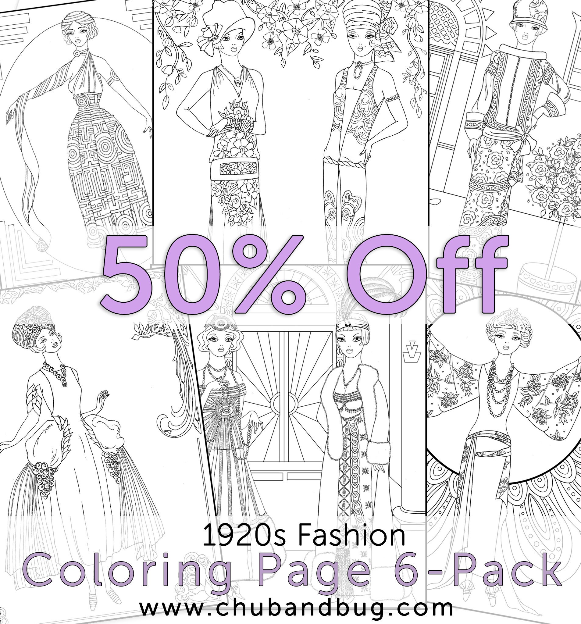 Download Coloring Pages 6 Pack Fashion Coloring 1920s Paris Fashion Etsy